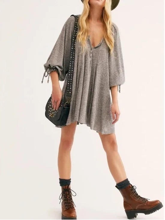 We The Free Dresses & Skirts - We The Free Heather Gray Ribbed Button-Front Knit Dress